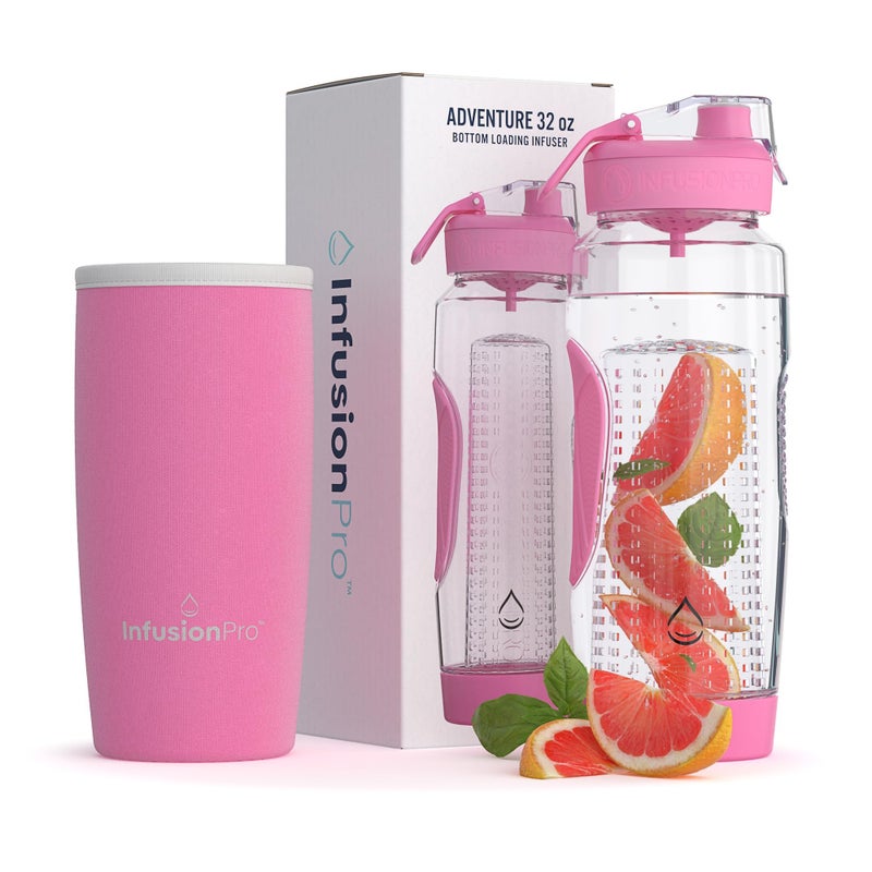 Infusion Pro 32 oz Fruit Infuser Water Bottle with Insulated Sleeve & 50 Recipe Fruit Infusion Water eBook : Bottom Loading, Large Water Infuser for More Flavor : Unique Gift Idea for Women - Image 1